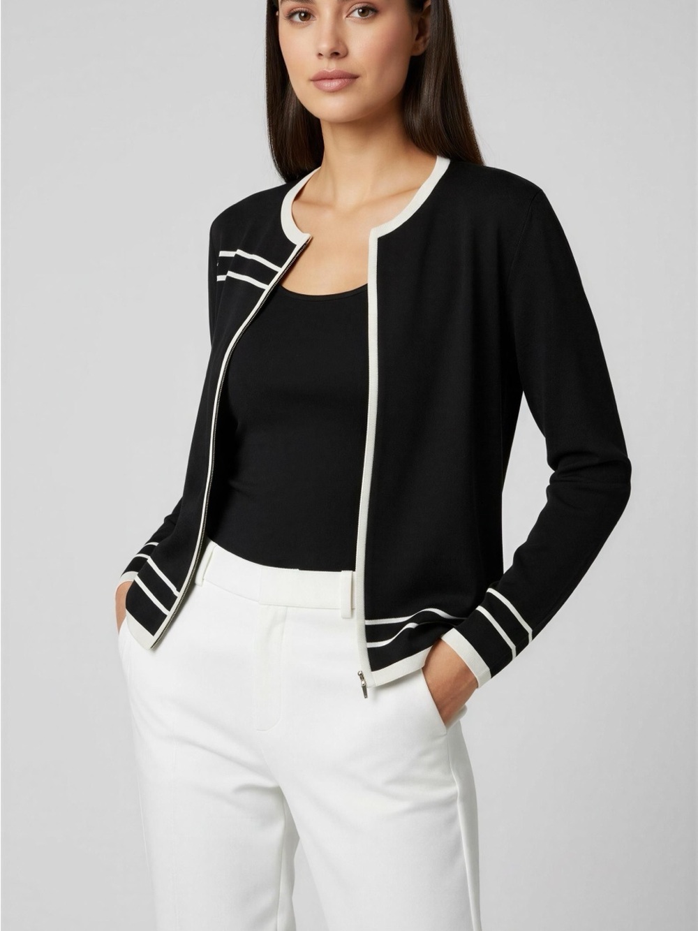 Misook Black Jacket with White Trim